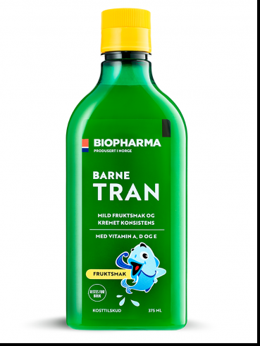 BIOPHARMA Barne Tran Omega-3 для детей в виде сиропа со вкусом фруктов, 375 мл
